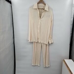 Rumours Women's Matching Leisure Set Size M Faux‎ Satin Pleated Cream